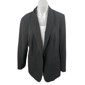 Calvin Klein Womens Black Long Sleeve Peak Lapel One Button Blazer Coat Jacket M